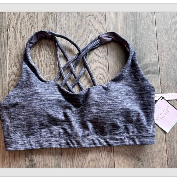 Victoria’s Secret Strappy Sports Bra Size L Gray NWT Yoga Gym Activewear Support - Picture 1 of 5